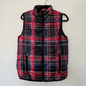 Tribal Brand Red, Black & Blue Puffer‎ Vest Full Zip Pockets Women's Size Small